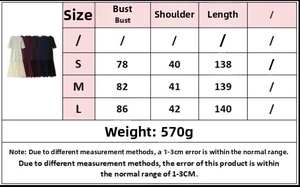 Detailed size chart for women's chiffon patchwork dress showing bust and length measures