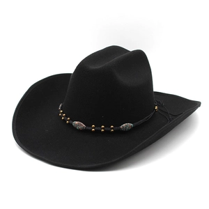 Cappello da cowboy nero in feltro di lana con fascia decorata di perline in stile etnico
