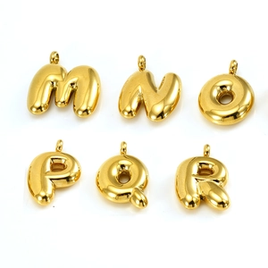 Polished gold stainless steel 3D puffy initial letter pendants M N O P Q R for DIY jewelry