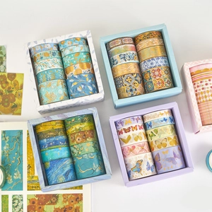 Artistic Washi Tape Gift Box Gold Foil Vintage Floral Butterfly Patterns For Journaling DIY Scrapbooking Decoration