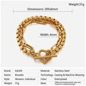 Dettaglio del bracciale a doppio strato in acciaio inossidabile dorato 18K con chiusura OT
