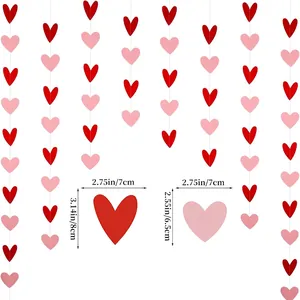 Detail showing 2m heart garland with 16 red and pink hearts for wedding decor