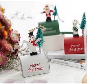 Christmas mailbox ornaments with snowman, polar bear, and Santa claus resin figurines