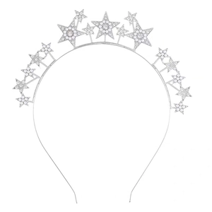 Silver star headband with rhinestones and pearls for festive parties and celebrations
