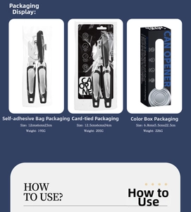Three packaging options for stainless steel 3-in-1 can opener showing sizes and weights
