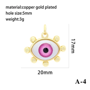 Detailed specs of the 18k gold plated copper pink evil eye pendant for DIY jewelry