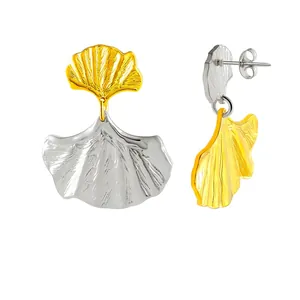 Ginkgo Leaf Stud Earrings Elegant Unique Design Stainless Steel Waterproof Anti Allergic Jewelry For Women