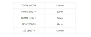 Detailed size chart for kids heart sunglasses showing 129mm width and 52mm height specifications