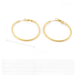 Detailed specs of 40mm golden twisted rope hoop earrings made of durable stainless steel