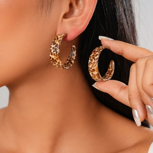 Retro C-Shaped Hoop Earrings With 925 Sterling Silver Earring Post Acetate Leopard Tortoiseshell Pattern Vintage Geometric Jewelry For Women