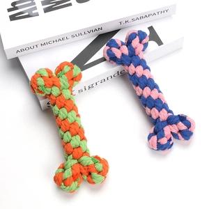 Bone Shape Dog Chew Toy Braided Cotton Rope Durable Bite Resistant Teeth Cleaning Pet Interactive Toy