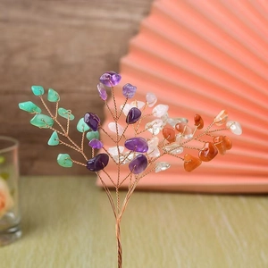 Handmade crystal money tree with copper wire branches and multi-colored gemstone leaves