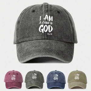 Washed Cotton Baseball Cap Vintage Distressed I Am A Child Of God Religious Christian Adjustable Sun Hat