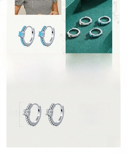 Macro shot of S925 sterling silver hoop earrings featuring turquoise and zircon stones
