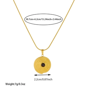 Collier vintage en acier inoxydable doré avec pendentif spirale et œil de tigre