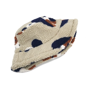 Plush lamb wool bucket hat with artistic spotted pattern for autumn and winter warmth