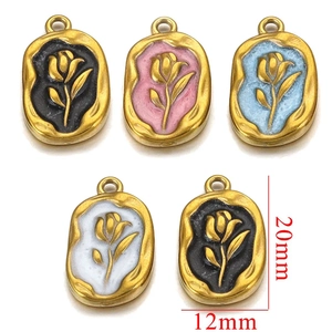 Enamel rose pendants in various colors with gold textured frames for DIY jewelry making