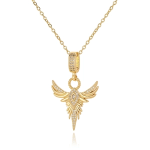 18K gold plated wing pendant necklace with small diamonds on O-chain for women