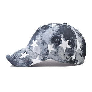Cotton baseball cap with white star prints and black tie-dye pattern for outdoor style