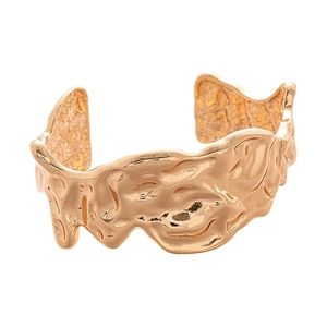 Minimalist gold irregular lava textured open cuff bracelet with metallic liquid ripple effect