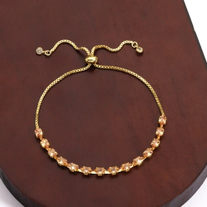 Adjustable gold-plated tennis bracelet with champagne marquise-cut zircon stones