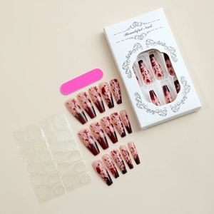 Halloween blood splatter press-on nails set with long coffin shape and nude base