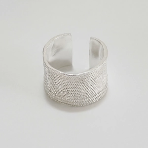Irregular hammered texture 925 sterling silver wide open ring with a minimalist metal finish