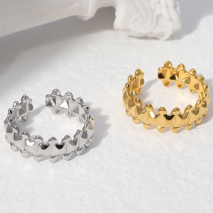 Geometric Stainless Steel Open Ring Adjustable Zigzag Spiked Punk Style Jewelry Accessory For Women