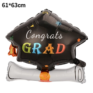 Detail of doctor hat and diploma graduation foil balloon 61x63cm with Congrats GRAD text