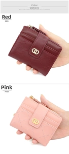 Close-up of quilted leather women wallets in pink and red with golden ring clasps