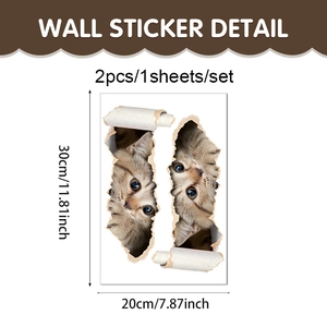 3D cute tabby cat PVC wall stickers set of 2 pieces for bathroom home decor 20x30cm