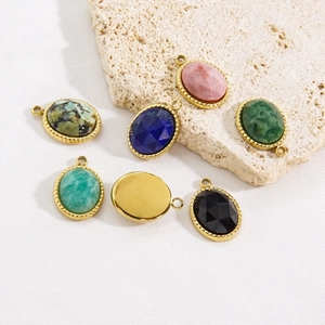 Set of 10.5*15mm 14K gold plated stainless steel oval natural stone pendant charms