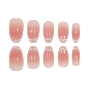 Starry French cat eye press-on nails set with pink gradient and silver magnetic shimmer