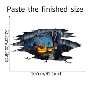 3D Halloween floor decal showing spooky pumpkin and skulls with size 107x52cm