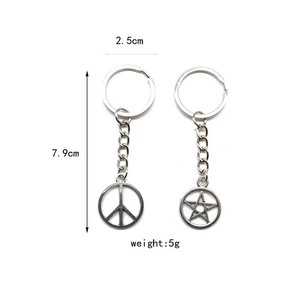 Retro peace symbol and star charms keychain set for car accessories and bags