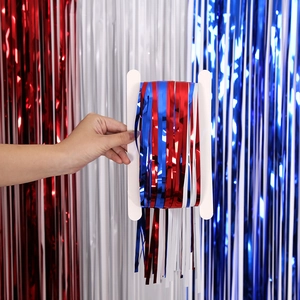 Red white and blue tinsel foil fringe curtain for Independence Day party decorations