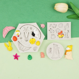 Silikon-Backform für Ostern mit Hasen, Küken und Eichhörnchen für Schokolade und Fondant