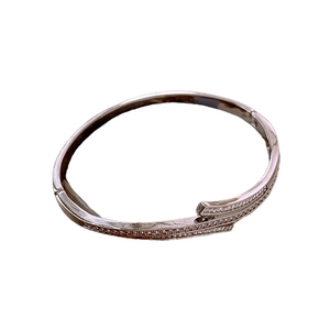 Elegant silver zircon letter clasp bracelet with white diamonds on a clean white background