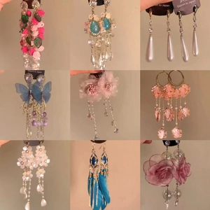 Fashion Butterfly Flower Long Tassel Drop Earrings Alloy Rhinestone With 925 Sterling Silver Earring Post For Women