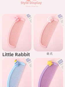 Detail of four colorful mini wide-tooth combs with cute 3D cartoon designs