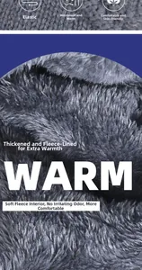 Macro shot of the thick, warm fleece lining on a winter knitted hat and neck gaiter set