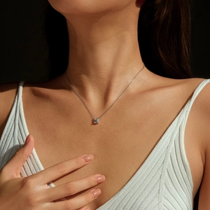 Elegant S925 sterling silver necklace with a rectangular VVS1 moissanite pendant