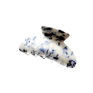 Elegant blue and white porcelain pattern hair claw clip with marble ink texture