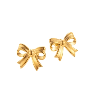 Elegant gold bow-shaped titanium steel earrings with a minimalist French vintage design