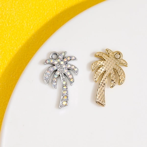 Colorful rhinestone palm tree pendants in gold and silver finishes for DIY jewelry making
