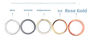 Detail view showing five different metallic plating colors for premium keyrings