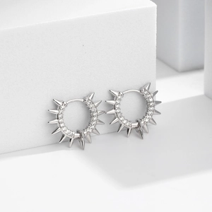 S925 sterling silver rivet hoop earrings with pavé cubic zirconia in punk style