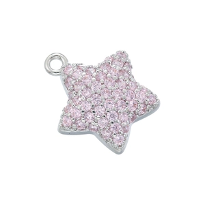 Detailed close-up of a silver star pendant featuring micro-set pink round crystals
