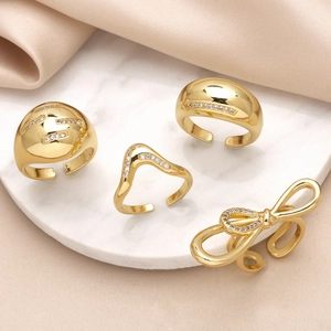 Schleife Welle Kuppel Geometrische Kupfer Vergoldete Ringe Mit Zirkonia Verstellbare Offene Band Mode Schmuck Frauen