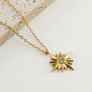 Sunburst Pendant Necklace 18K Gold Plated Stainless Steel Zircon Star Clavicle Chain Minimalist Fashion Jewelry For Women